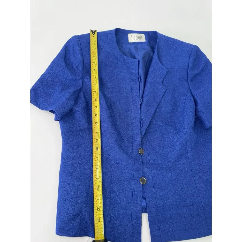 Le Suit Women’s Medium Blue 2 Piece Skirt Suit Short Sleeve Blazer Career